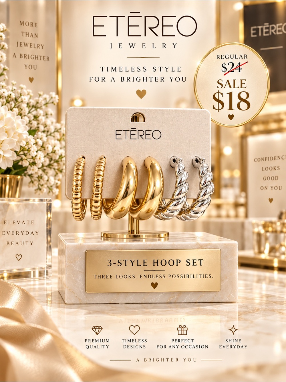 3-Style Hoop Earring Set - Gold & Silver-each $18